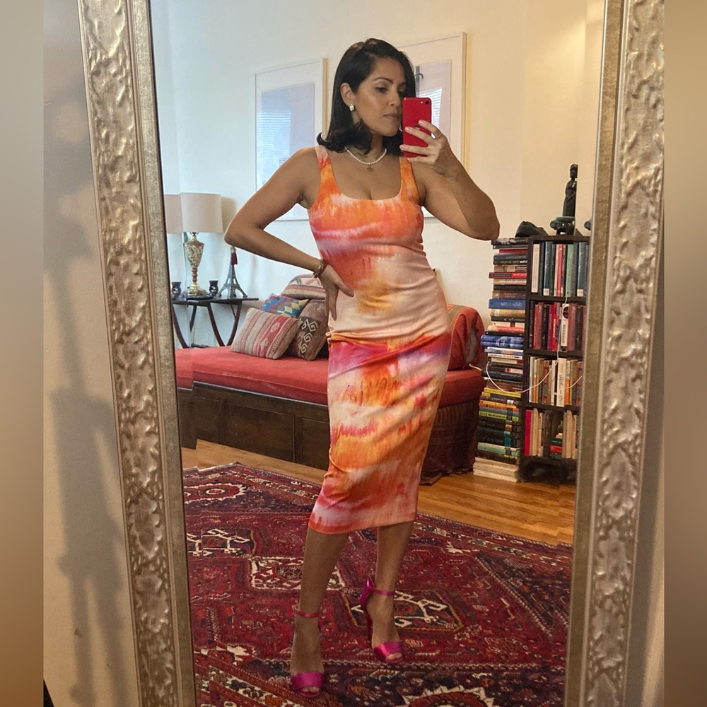 Amanda Uprichard Size small, tie dye, midi Ponte stretch dress. New with tags.